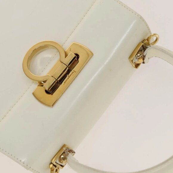 Salvatore Ferragamo Gancini Hand Bag Leather 2way White Gold Auth 134575 - Picture 7 of 16